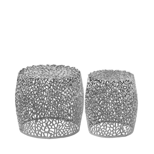 Coralie Set Of 2 Nickel Metal Side End Tables With A Coral Pattern