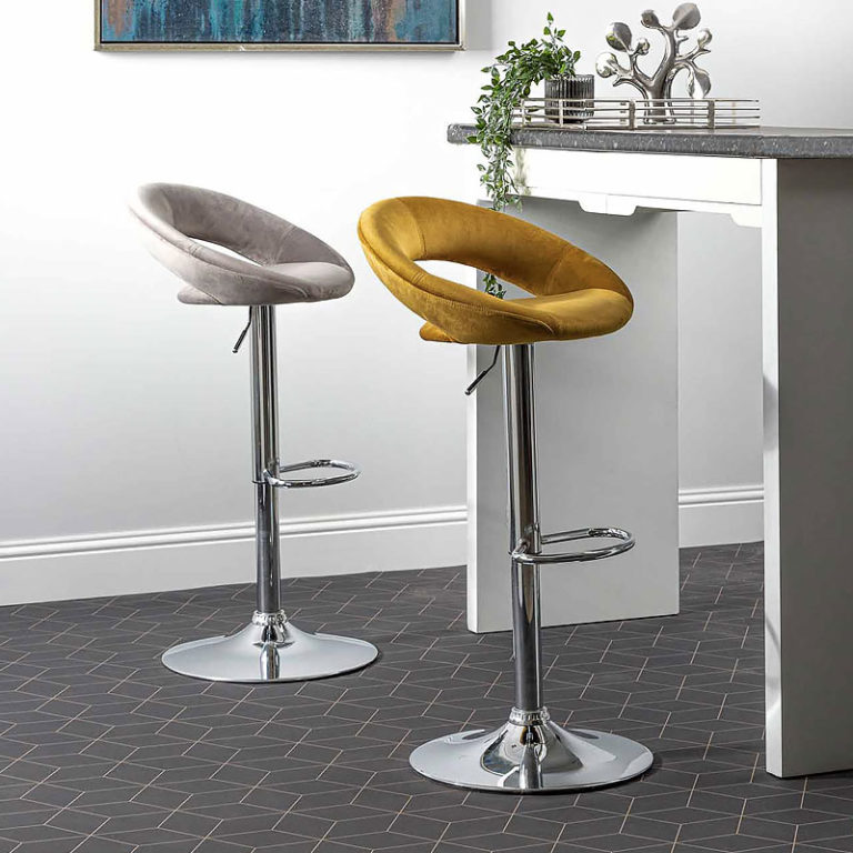 Grey Velvet And Chrome Orb Bar Stool Picture Perfect Home