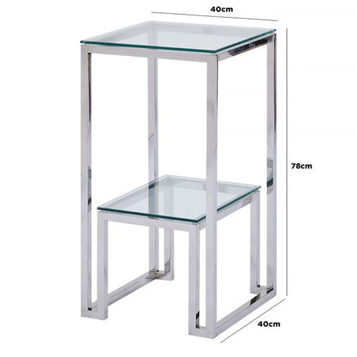 Harper Stainless Steel And Clear Glass Tiered Telephone End Side Table