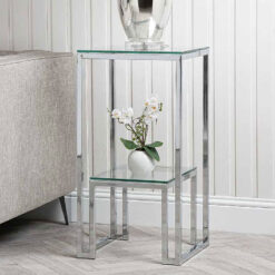 Harper Stainless Steel And Clear Glass Tiered Telephone End Side Table