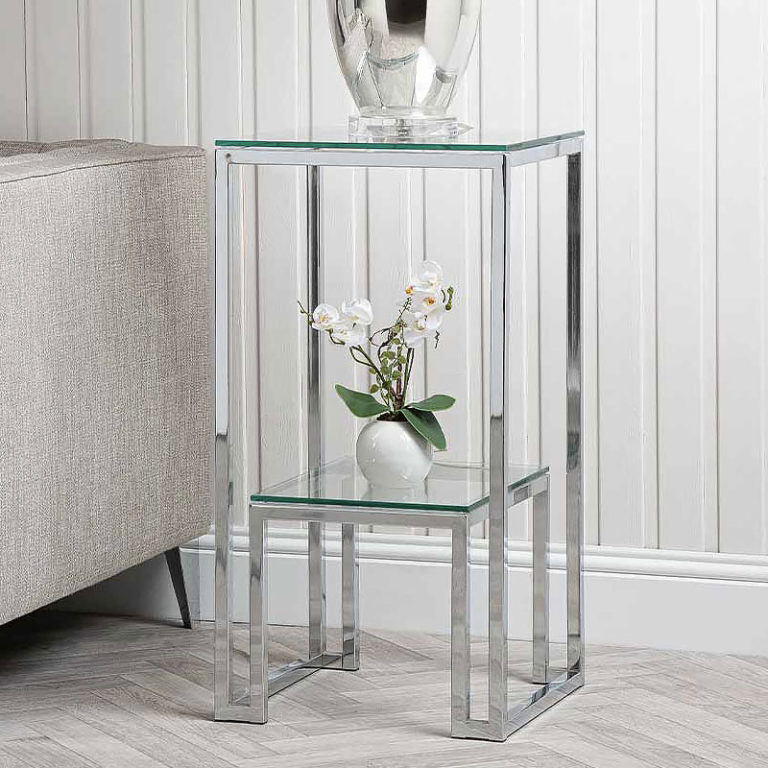 Harper Nest Of 2 Stainless Steel And Clear Glass End Side Tables ...