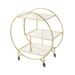Lennox Gold and Clear Glass 3 Tier Round Drinks Trolley Display Unit