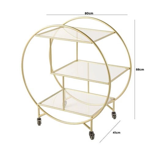 Lennox Gold and Clear Glass 3 Tier Round Drinks Trolley Display Unit