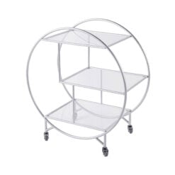 Lennox Steel and Clear Glass 3 Tier Round Drinks Trolley Display Unit