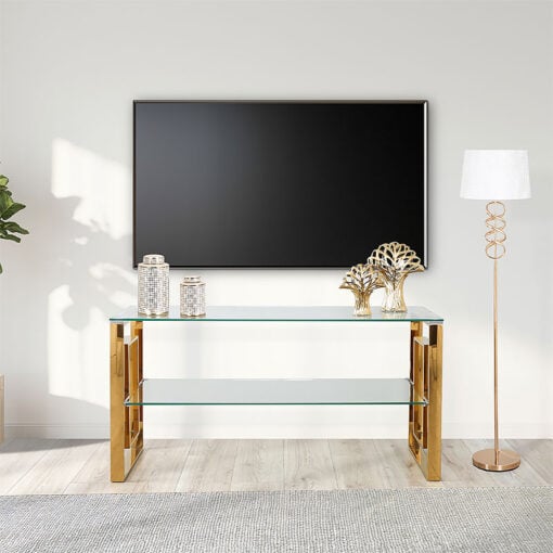 Plaza Gold And Clear Glass Entertainment Unit Media Unit TV Stand