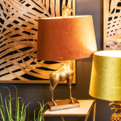 Antique Gold Giraffe Table Lamp with Burnt Orange Velvet Shade 70cm