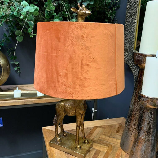 Antique Gold Giraffe Table Lamp with Burnt Orange Velvet Shade 70cm