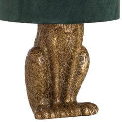 Antique Gold Hare Rabbit Bedside Table Lamp with Green Velvet Shade