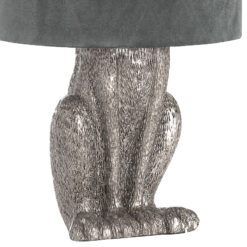 Antique Silver Hare Rabbit Bedside Table Lamp with Grey Velvet Shade