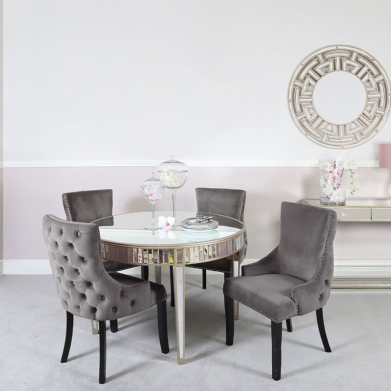 Athens Gold Round Mirrored Dining Table, Gold Dining Table And Chairs Uk