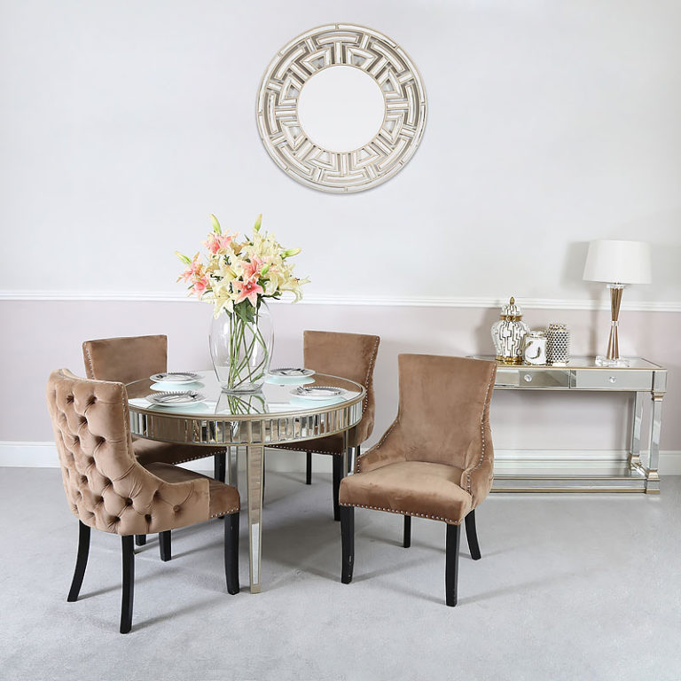 Athens Gold Round Mirrored Dining Table Picture Perfect Home