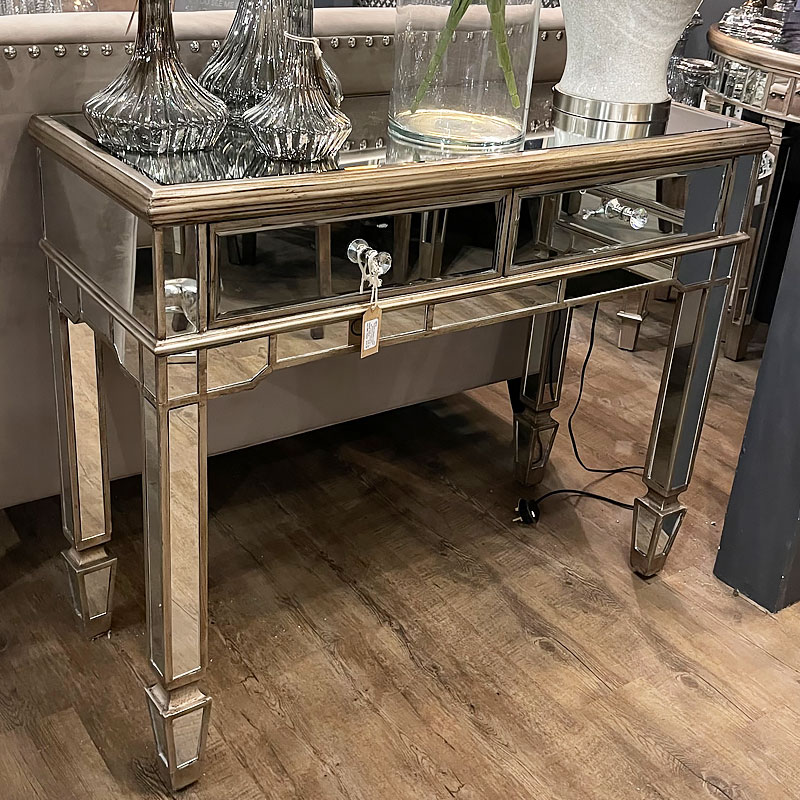 Belfry Antique Gold 2 Drawer Mirrored Console Table