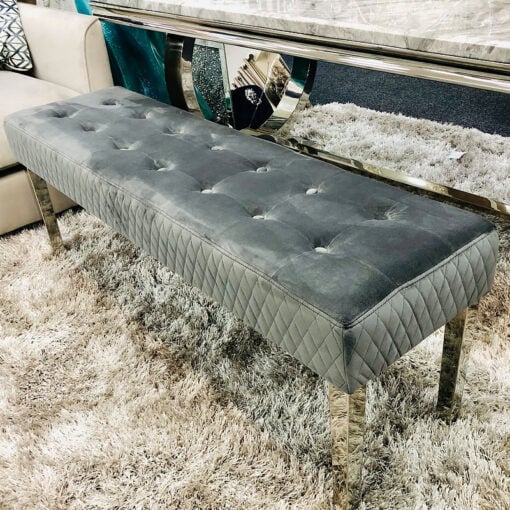 Camilla Grey Velvet And Stainless Steel Tufted Hallway Bedroom Bench