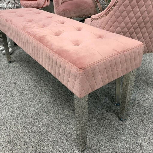 Camilla Pink Velvet And Stainless Steel Tufted Hallway Bedroom Bench
