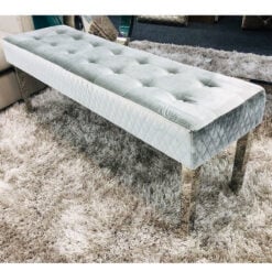 Camilla Silver Velvet And Stainless Steel Tufted Hallway Bedroom Bench