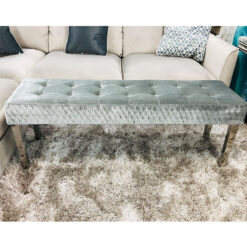 Camilla Silver Velvet And Stainless Steel Tufted Hallway Bedroom Bench