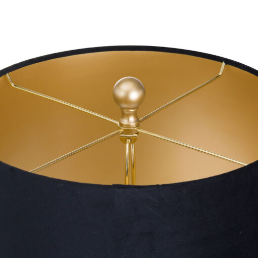 Honey Comb Gold Bedside Table Lamp With Round Black Velvet Light Shade