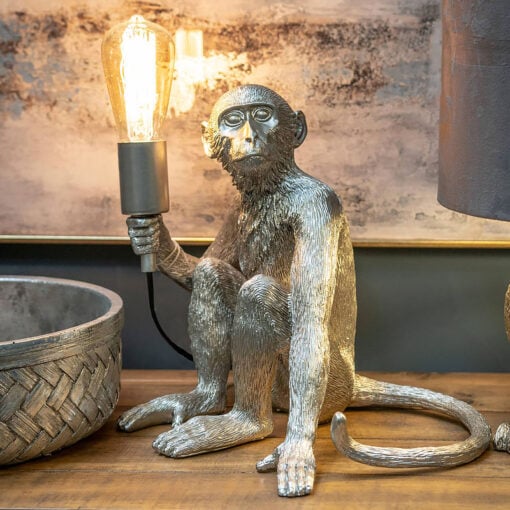 Quirky Statement Silver Monkey Ape Animal Resin Table Lamp Bedside Light