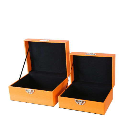 Set of 2 Orange Faux Stingray Leather Jewellery Storage Makeup Boxes
