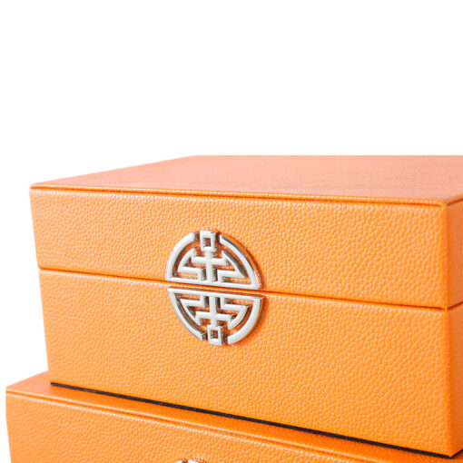 Set of 2 Orange Faux Stingray Leather Jewellery Storage Makeup Boxes