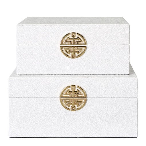 Set of 2 White Faux Stingray Leather Jewellery Storage Makeup Boxes
