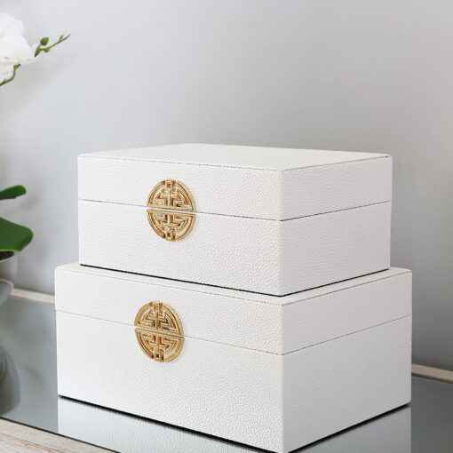 Set of 2 White Faux Stingray Leather Jewellery Storage Makeup Boxes