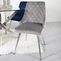 Skyla Grey Velvet Dining Chair With Stainless Steel Legs