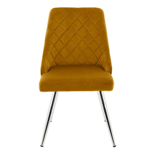 Skyla Mustard Velvet Dining Chair With Stainless Steel Legs