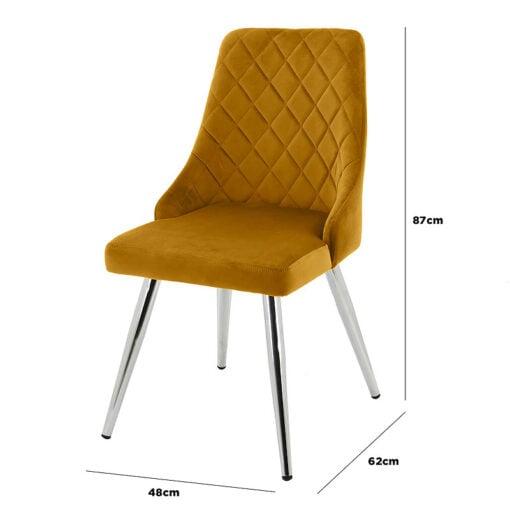Skyla Mustard Velvet Dining Chair With Stainless Steel Legs