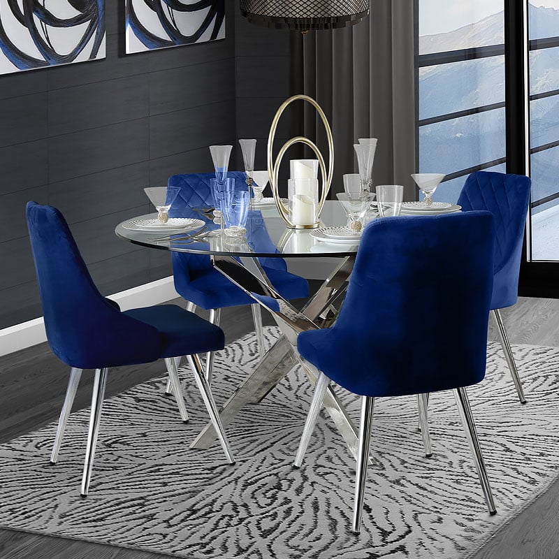 Skyla Royal Blue Velvet Dining Chair, Dark Blue Dining Chairs Uk