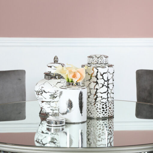 White And Silver Round Ceramic Ginger Jar Vase Home Decoration 30cm