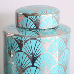 21cm Medium Silver and Blue Gingko Leaf Ginger Jar Home Decor Vase