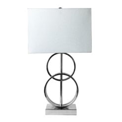 70cm Nickel Table Lamp With White Linen Shade