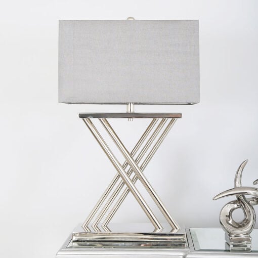 70cm X Nickel Table Lamp With Grey Silk Shade