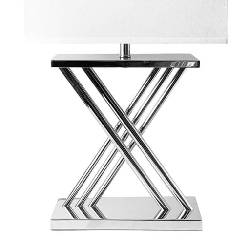 70cm X Nickel Table Lamp With White Silk Shade