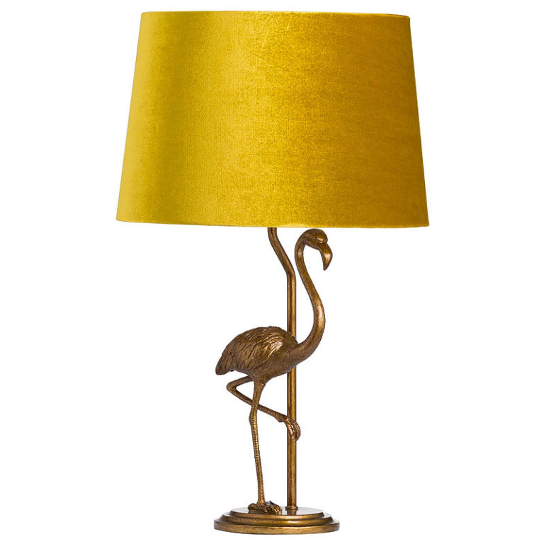 Antique Gold Flamingo Lamp With Mustard Velvet Shade Picture Perfect Home