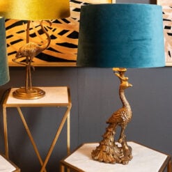 Antique Gold Peacock Lamp With Teal Velvet Shade