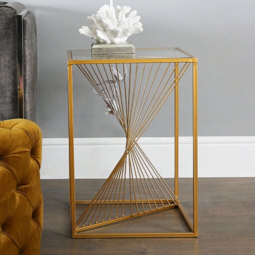 Ava Gold Metal And Clear Glass Side End Table With Unique Design