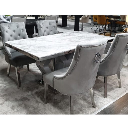 Camilla Grey Marble Top Dining Table With A High Gloss Base