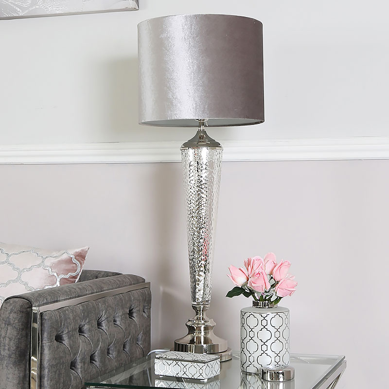 Chrome Glass Table Bedside Lamp With, Chrome Glass Table Lamp With Pink Shade