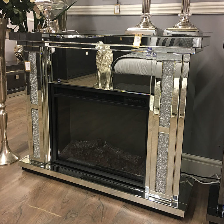 Diamond Glitz Mirrored Electric Fireplace Surround Small | Picture ...