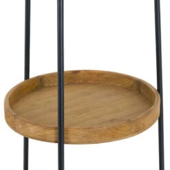 Industrial Style Wood And Black Metal Round Display Shelf Plant Stand