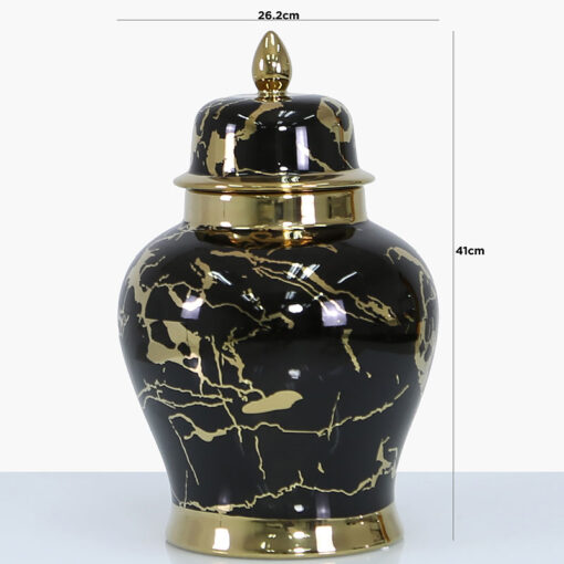 Large Black And Gold Ceramic Ginger Jar Vase Home Decoration 41cm