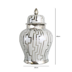 Large Grey And Silver Ceramic Ginger Jar Vase Home Decoration 40cm
