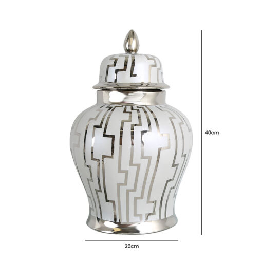 Large Grey And Silver Ceramic Ginger Jar Vase Home Decoration 40cm