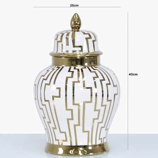 Large White And Gold Ceramic Ginger Jar 40cm