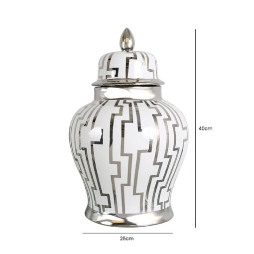 Large White And Silver Ceramic Ginger Jar Vase Home Decoration 40cm