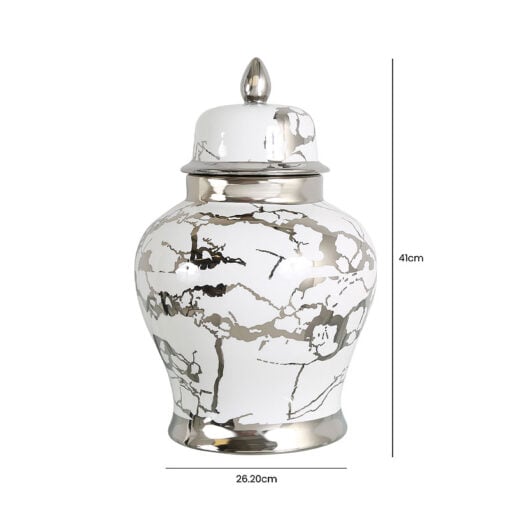 Large White And Silver Ceramic Ginger Jar Vase Home Decoration 41cm