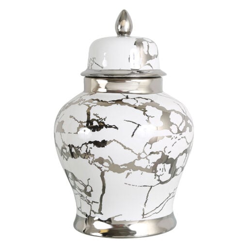 Large White And Silver Ceramic Ginger Jar Vase Home Decoration 41cm