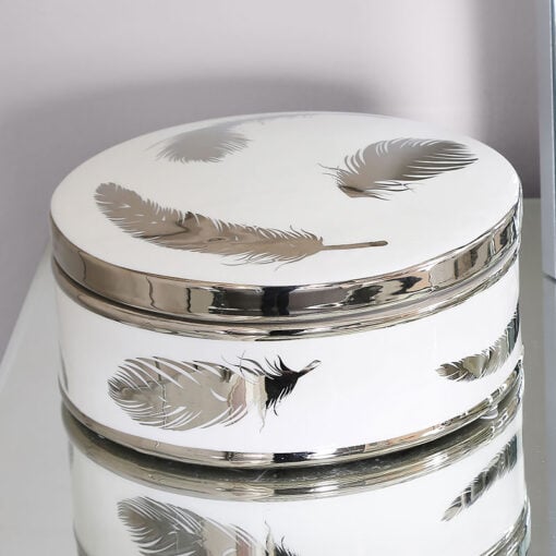 Large White And Silver Trinket Box Jewellery Box